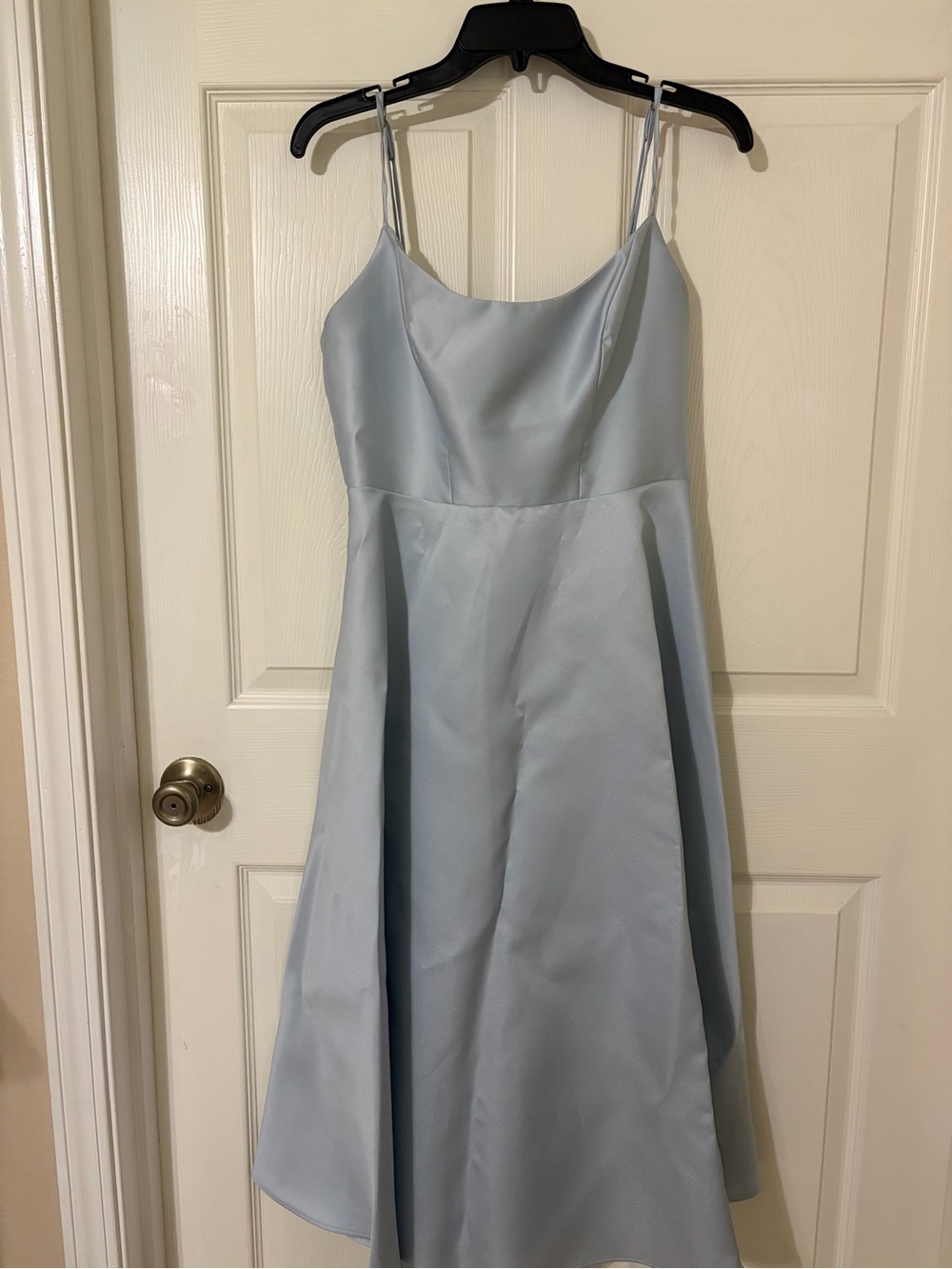 Light Blue Satin Spaghetti Strap A-Line Dress